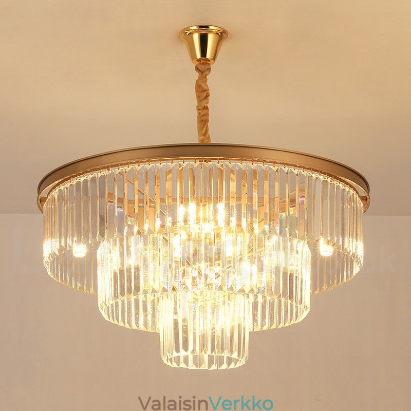 Postmoderni Luxury Round K9 Crystal Pendant Chandelier Lights -näyttelyhalli