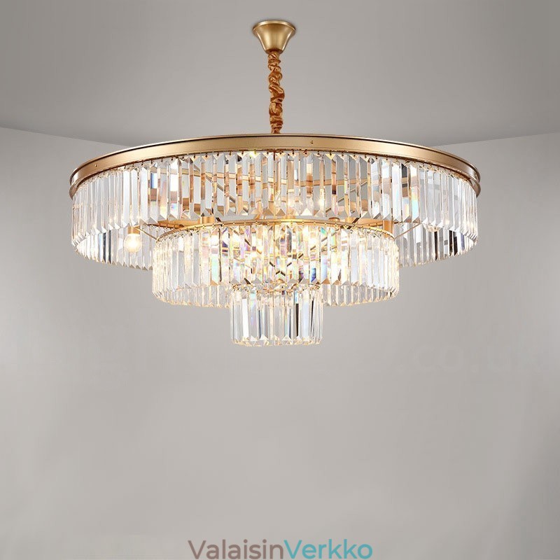 Postmoderni Luxury Round K9 Crystal Pendant Chandelier Lights -näyttelyhalli