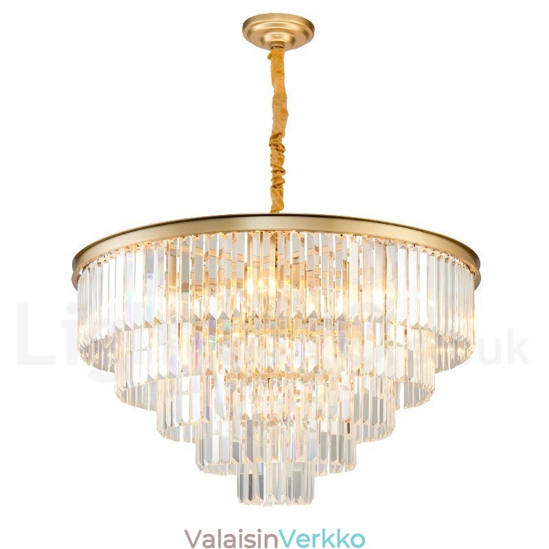 Postmoderni Luxury Round K9 Crystal Pendant Chandelier Lights -näyttelyhalli