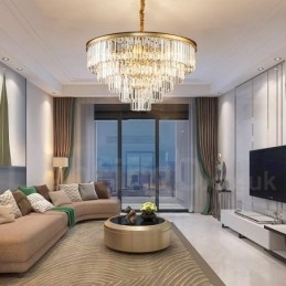 Postmoderni Luxury Round K9 Crystal Pendant Chandelier Lights -näyttelyhalli