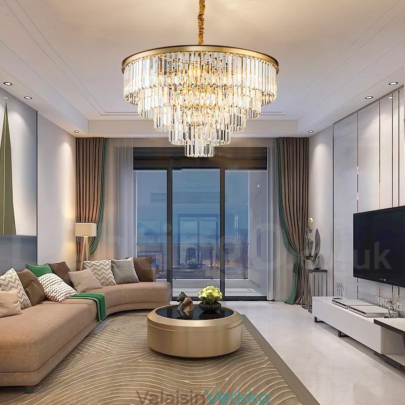 Postmoderni Luxury Round K9 Crystal Pendant Chandelier Lights -näyttelyhalli