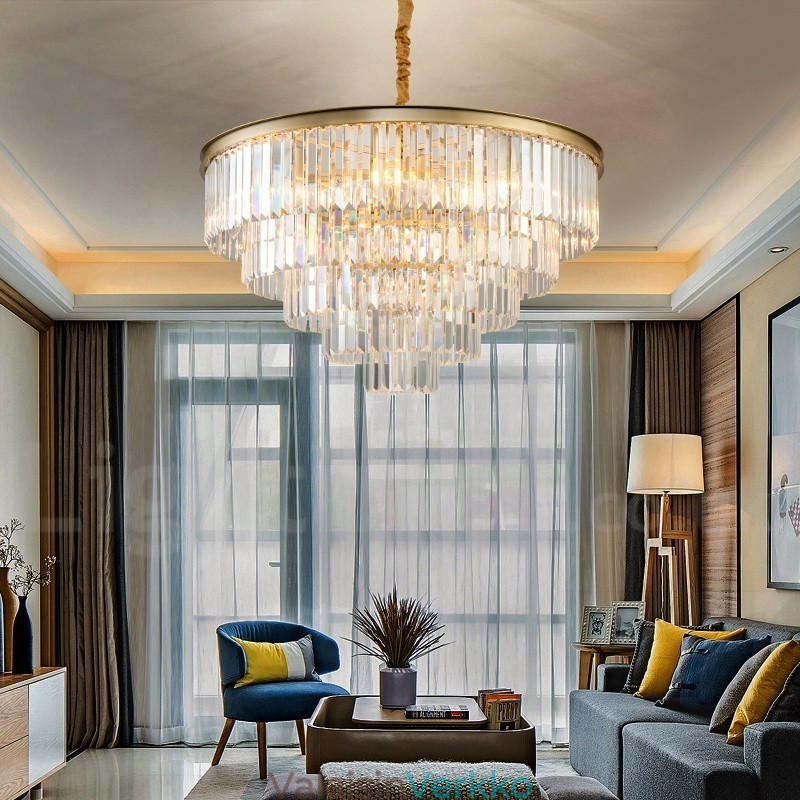 Postmoderni Luxury Round K9 Crystal Pendant Chandelier Lights -näyttelyhalli