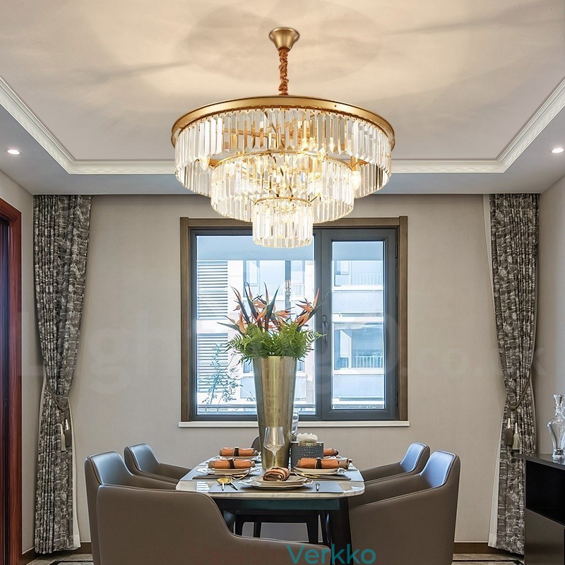 Postmoderni Luxury Round K9 Crystal Pendant Chandelier Lights -näyttelyhalli