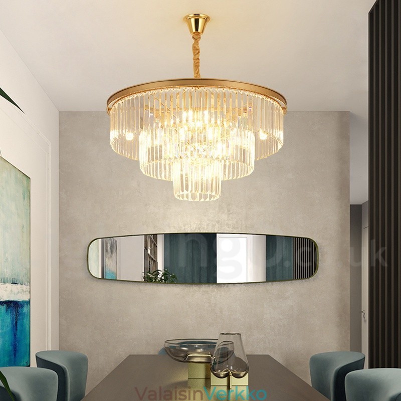 Postmoderni Luxury Round K9 Crystal Pendant Chandelier Lights -näyttelyhalli