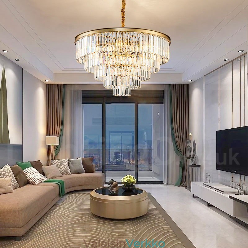 Postmoderni Luxury Round K9 Crystal Pendant Chandelier Lights -näyttelyhalli