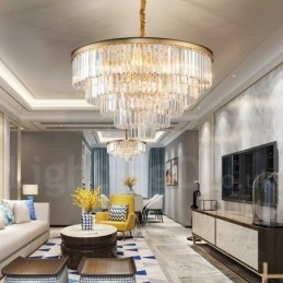 Postmoderni Luxury Round K9 Crystal Pendant Chandelier Lights -näyttelyhalli
