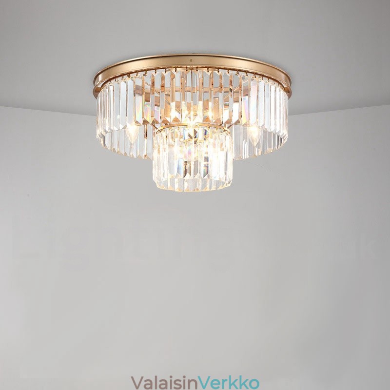 Postmoderni Luxury Round K9 Crystal Flush Mount Ceiling Light Exhibition Hall