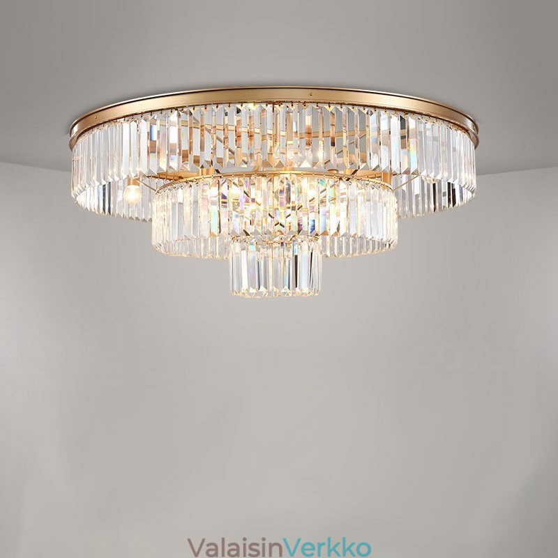Postmoderni Luxury Round K9 Crystal Flush Mount Ceiling Light Exhibition Hall