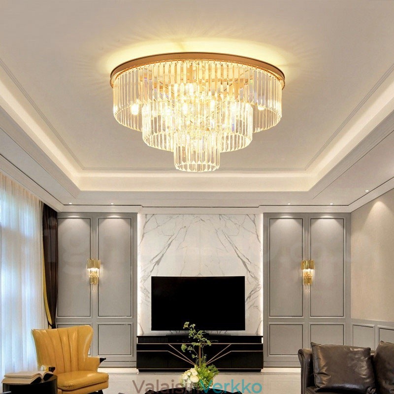 Postmoderni Luxury Round K9 Crystal Flush Mount Ceiling Light Exhibition Hall