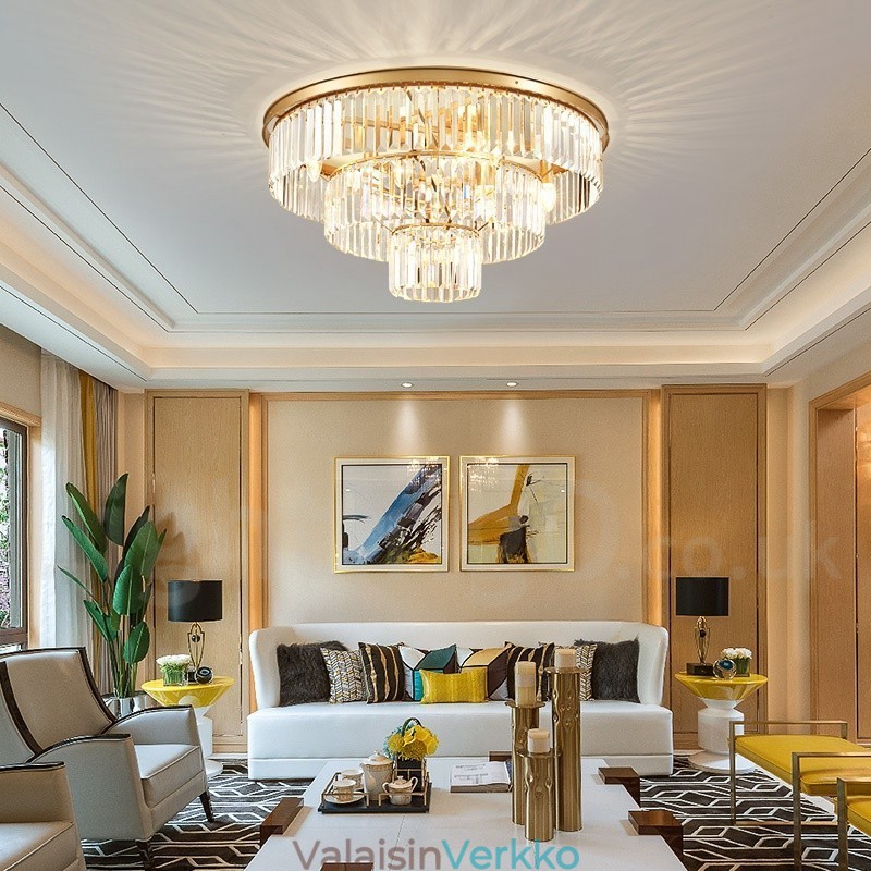 Postmoderni Luxury Round K9 Crystal Flush Mount Ceiling Light Exhibition Hall