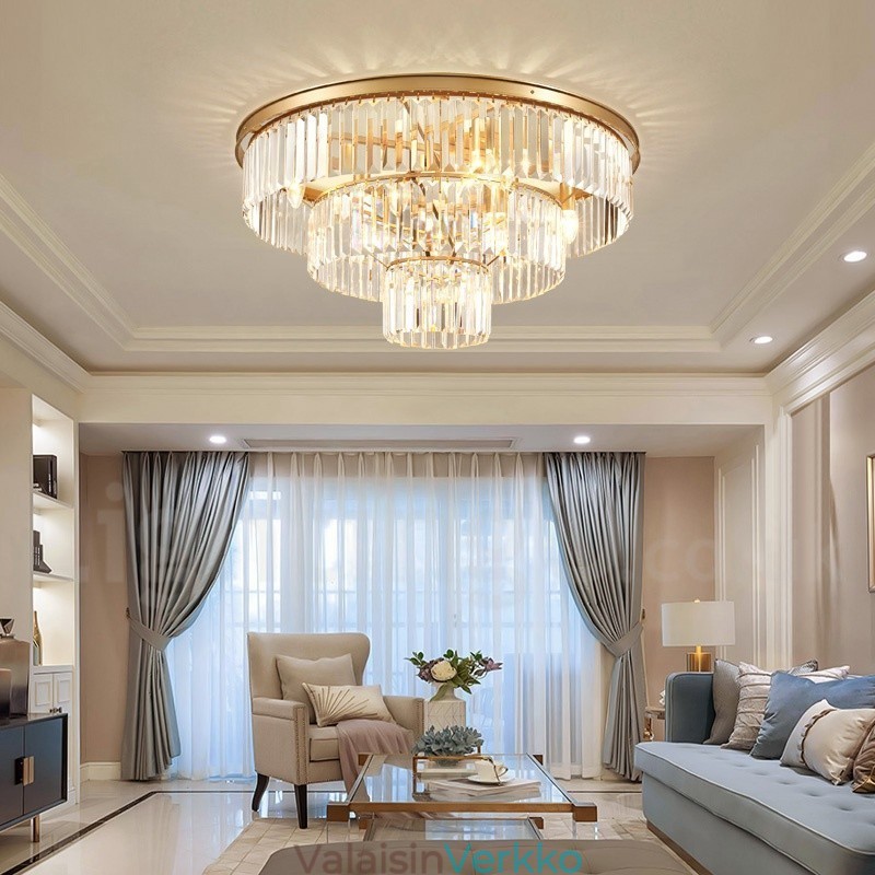 Postmoderni Luxury Round K9 Crystal Flush Mount Ceiling Light Exhibition Hall