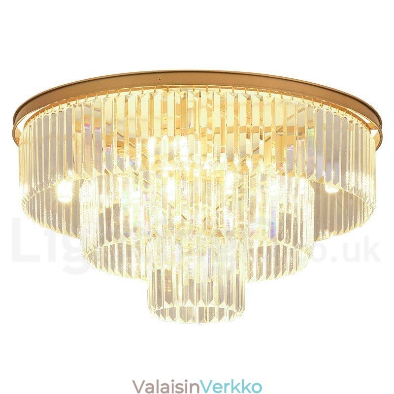 Postmoderni Luxury Round K9 Crystal Flush Mount Ceiling Light Exhibition Hall