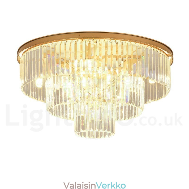Postmoderni Luxury Round K9 Crystal Flush Mount Ceiling Light Exhibition Hall