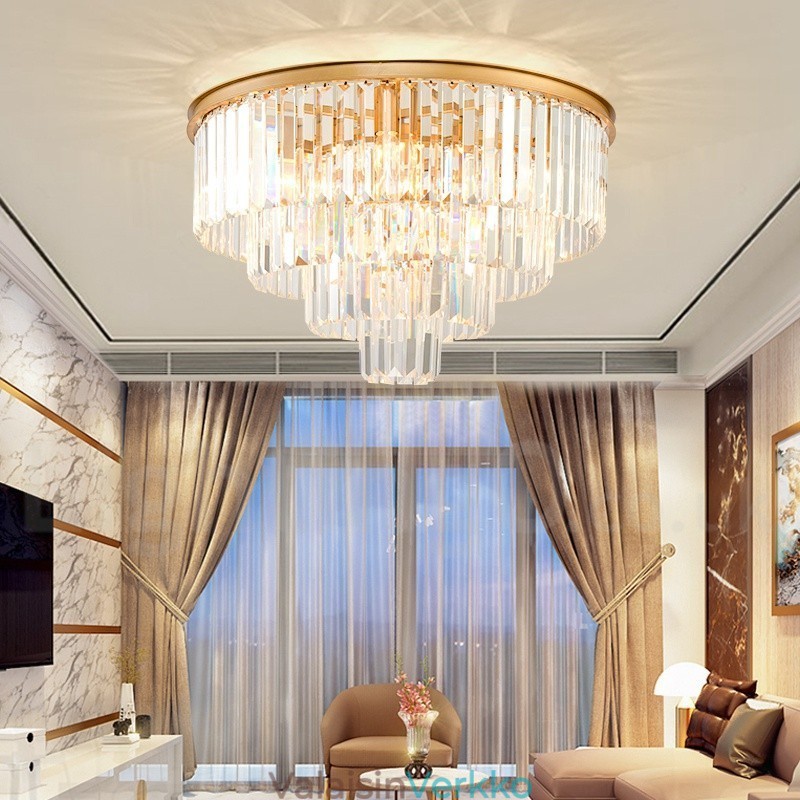 Postmoderni Luxury Round K9 Crystal Flush Mount Ceiling Light Exhibition Hall