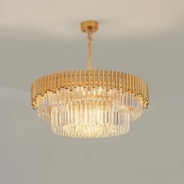 Postmoderni Gold Luxury Round K9 Crystal Pendant -kattokruunuvalojen messuhalli