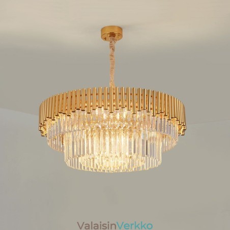 Postmoderni Gold Luxury Round K9 Crystal Pendant -kattokruunuvalojen messuhalli Postmoderni Gold Luxury Round K9 Crystal Pendant -kattokruunuvalojen messuhalli
