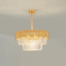 Postmoderni Gold Luxury Round K9 Crystal Pendant -kattokruunuvalojen messuhalli