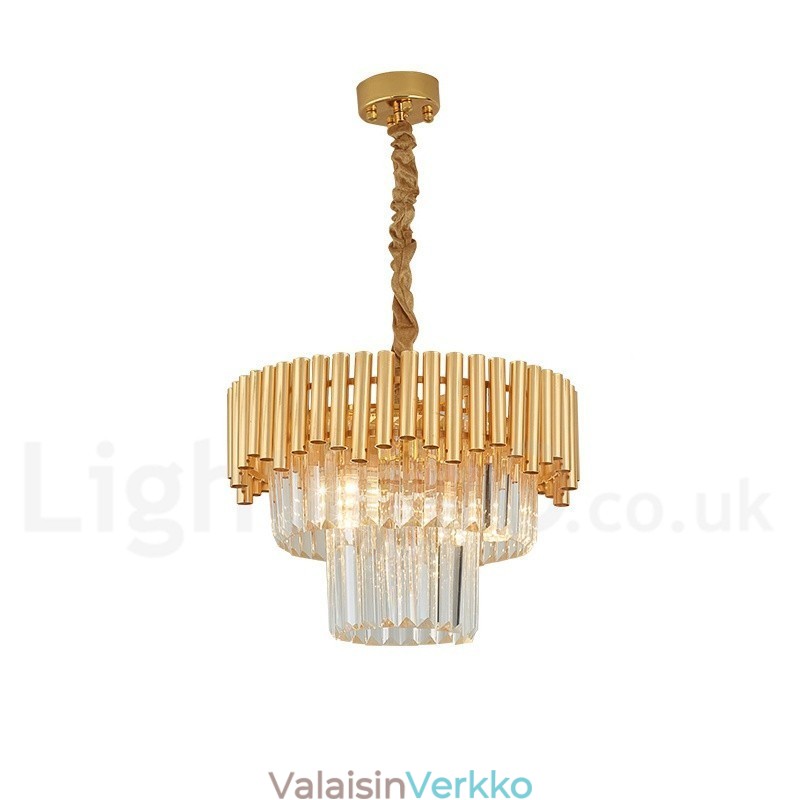 Postmoderni Gold Luxury Round K9 Crystal Pendant -kattokruunuvalojen messuhalli