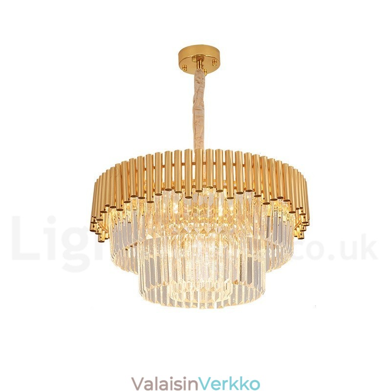 Postmoderni Gold Luxury Round K9 Crystal Pendant -kattokruunuvalojen messuhalli