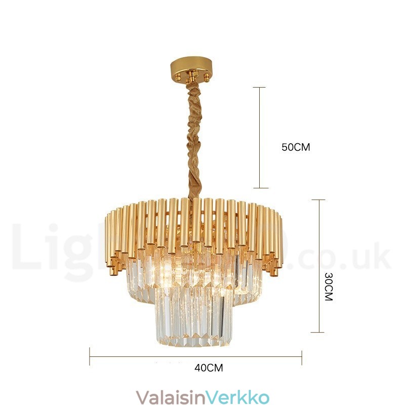 Postmoderni Gold Luxury Round K9 Crystal Pendant -kattokruunuvalojen messuhalli