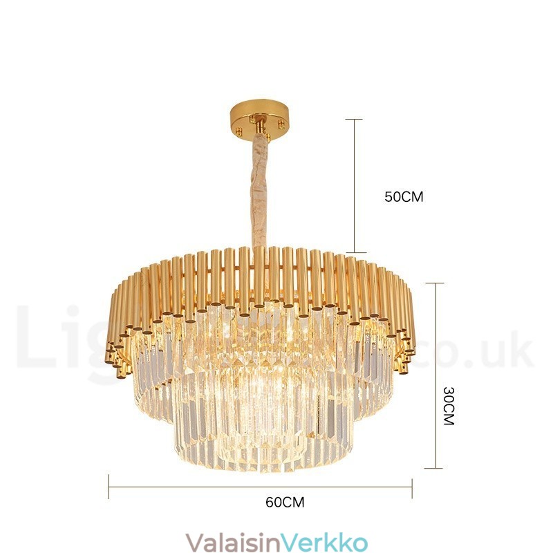 Postmoderni Gold Luxury Round K9 Crystal Pendant -kattokruunuvalojen messuhalli