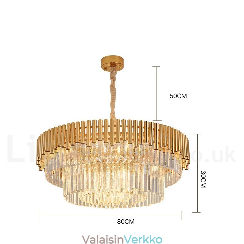 Postmoderni Gold Luxury Round K9 Crystal Pendant -kattokruunuvalojen messuhalli