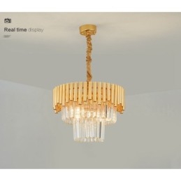 Postmoderni Gold Luxury Round K9 Crystal Pendant -kattokruunuvalojen messuhalli