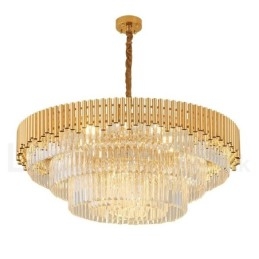 Postmoderni Gold Luxury Round K9 Crystal Pendant -kattokruunuvalojen messuhalli