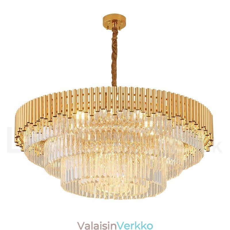 Postmoderni Gold Luxury Round K9 Crystal Pendant -kattokruunuvalojen messuhalli
