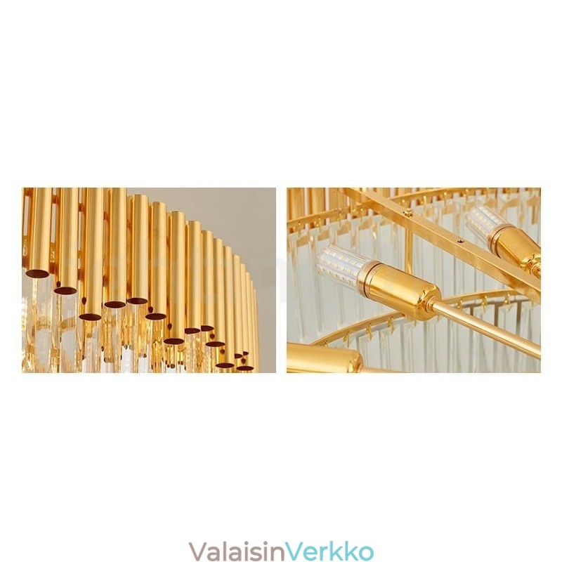 Postmoderni Gold Luxury Round K9 Crystal Pendant -kattokruunuvalojen messuhalli