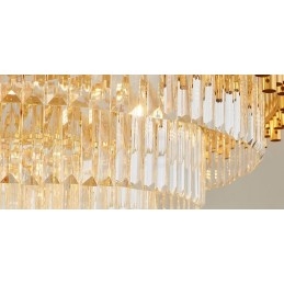 Postmoderni Gold Luxury Round K9 Crystal Pendant -kattokruunuvalojen messuhalli