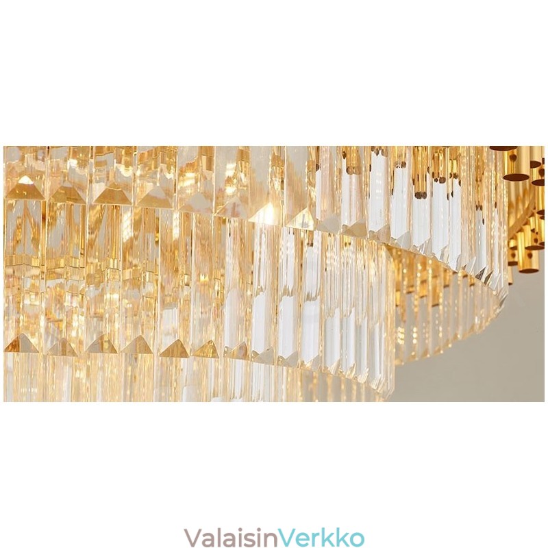 Postmoderni Gold Luxury Round K9 Crystal Pendant -kattokruunuvalojen messuhalli