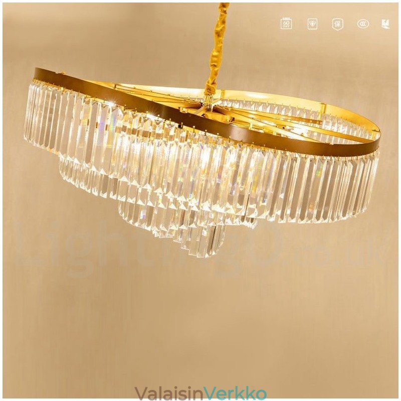 Kultainen Postmoderni Luxury Round K9 Crystal Pendant Kattokruunu -näyttelyhalli