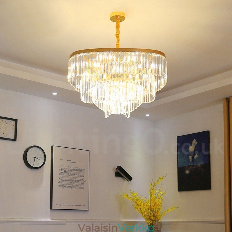 Kultainen Postmoderni Luxury Round K9 Crystal Pendant Kattokruunu -näyttelyhalli
