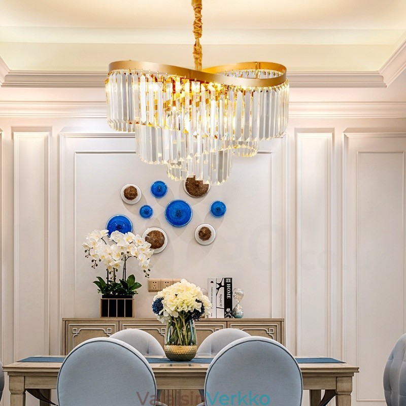Kultainen Postmoderni Luxury Round K9 Crystal Pendant Kattokruunu -näyttelyhalli