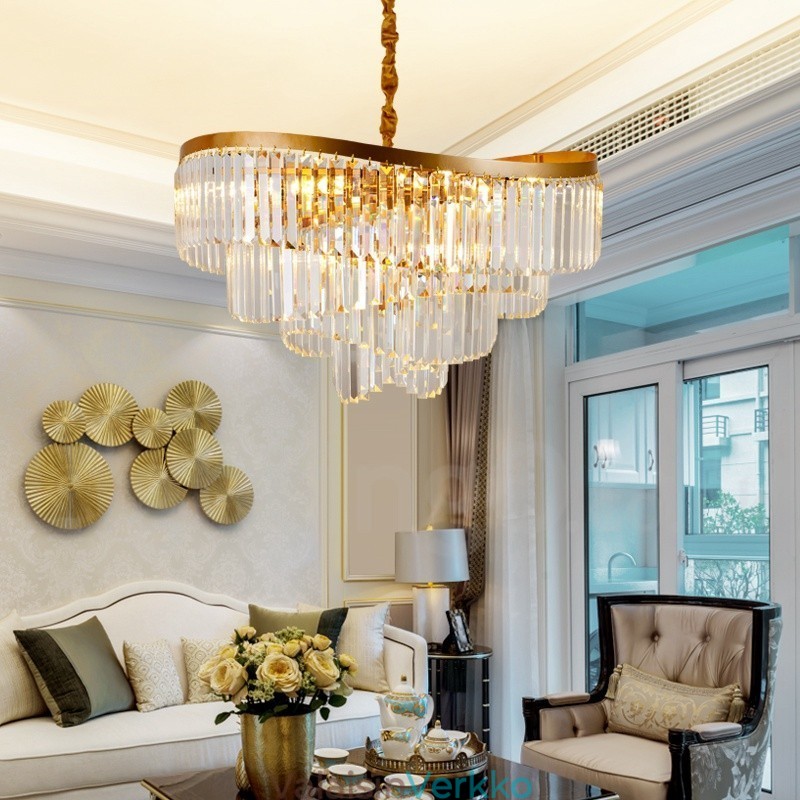 Kultainen Postmoderni Luxury Round K9 Crystal Pendant Kattokruunu -näyttelyhalli