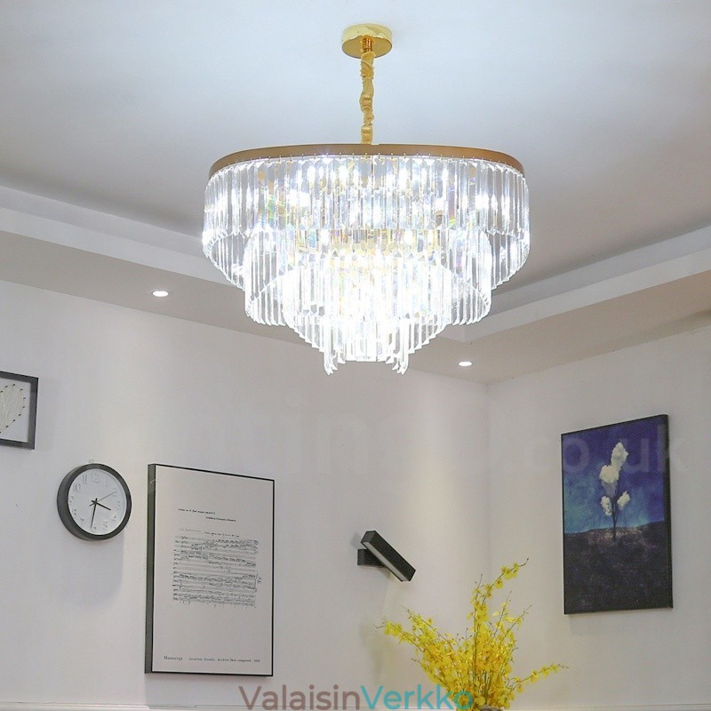 Kultainen Postmoderni Luxury Round K9 Crystal Pendant Kattokruunu -näyttelyhalli