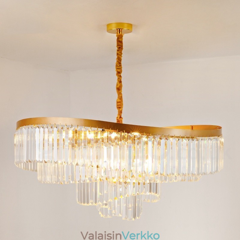 Kultainen Postmoderni Luxury Round K9 Crystal Pendant Kattokruunu -näyttelyhalli