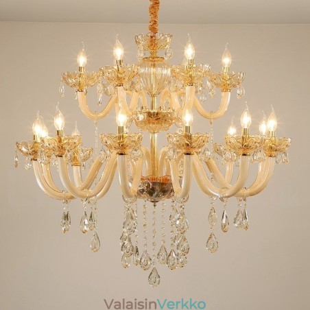 18 (12+6) Vaalean samppanjanvärinen Elegantti kristallikynttiläkattokruunu 18 (12+6) Vaalean samppanjanvärinen Elegantti kristallikynttiläkattokruunu
