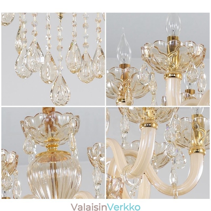 18 (12+6) Vaalean samppanjanvärinen Elegantti kristallikynttiläkattokruunu