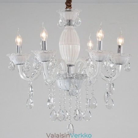 6 Vaalea valkoinen kynttiläkruunu kristallilla 6 Vaalea valkoinen kynttiläkruunu kristallilla