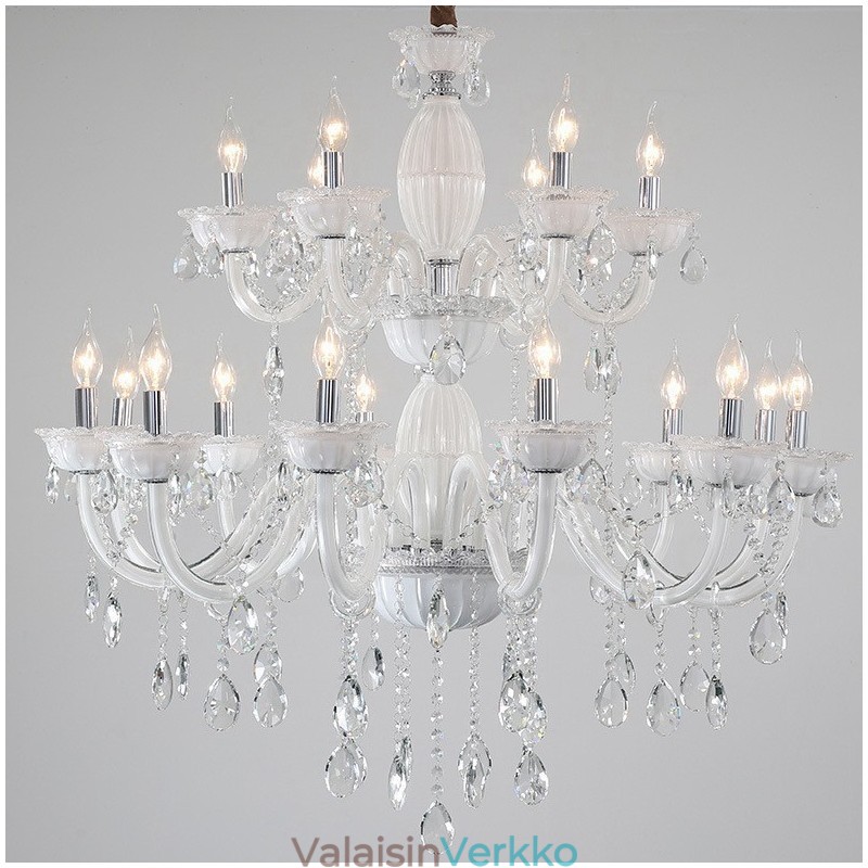 18 (12+6) Vaaleanvalkoinen tyylikäs kynttiläkruunu kristallilla