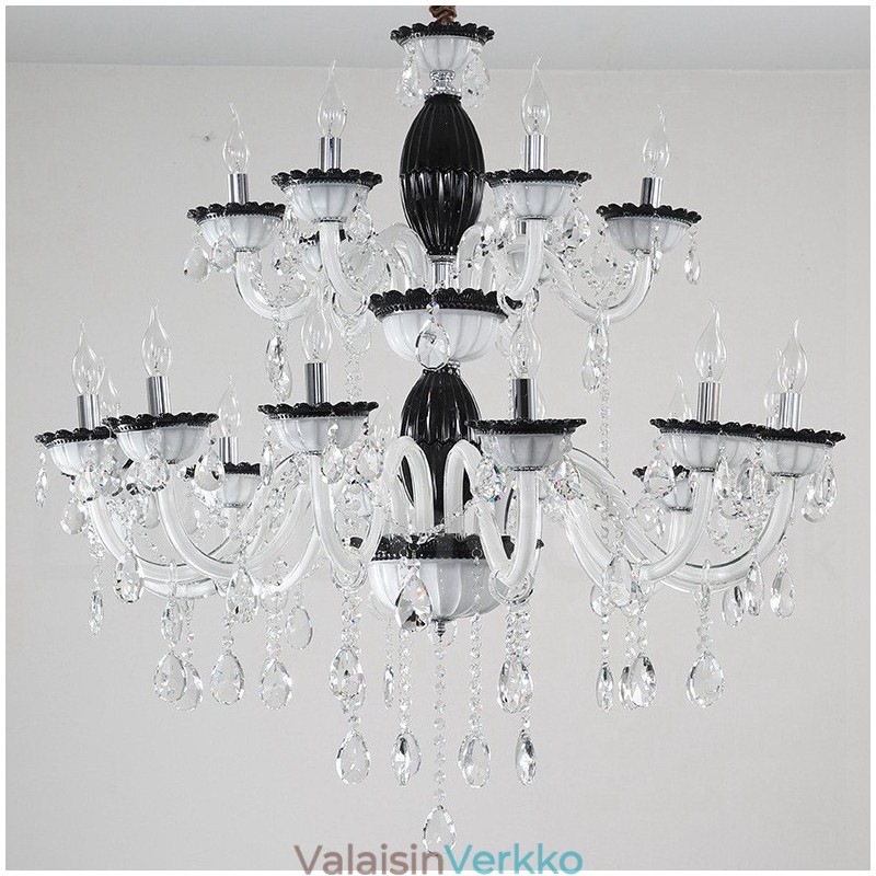 18 (12+6) Vaaleanmusta Elegantti kynttiläkruunu kristallilla