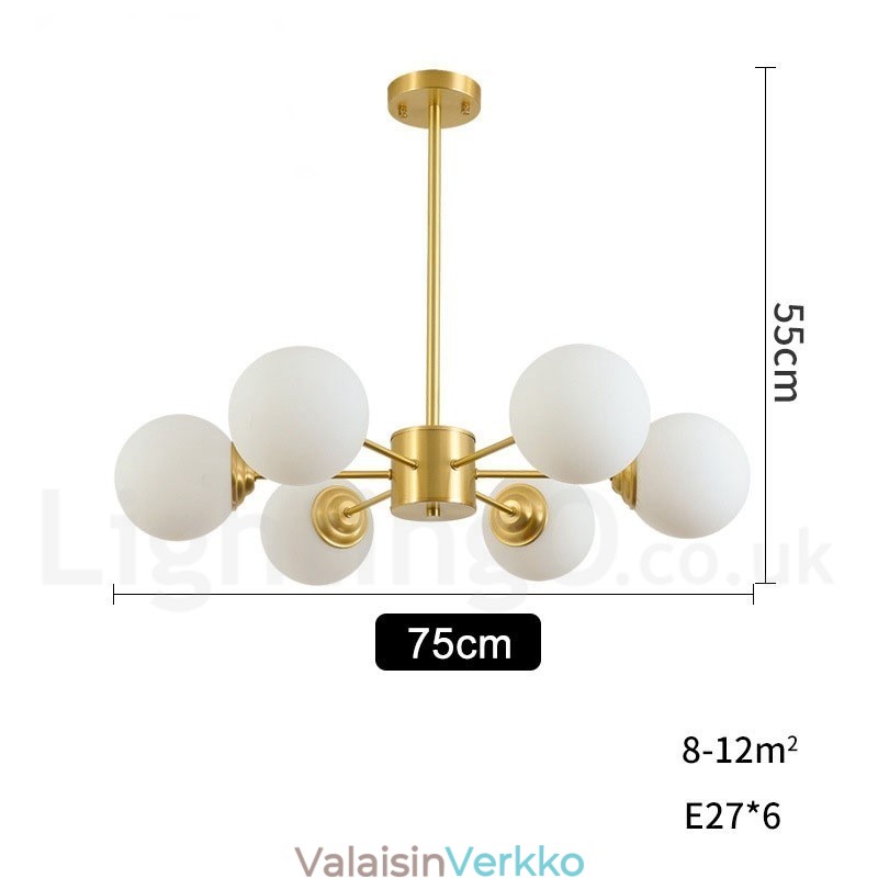 6 Light Pure Brass Northern Europe Bean Kattokruunu Moderni metallimolekyyliset riippuvalaisin