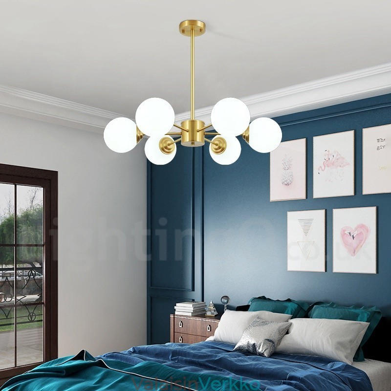 6 Light Pure Brass Northern Europe Bean Kattokruunu Moderni metallimolekyyliset riippuvalaisin
