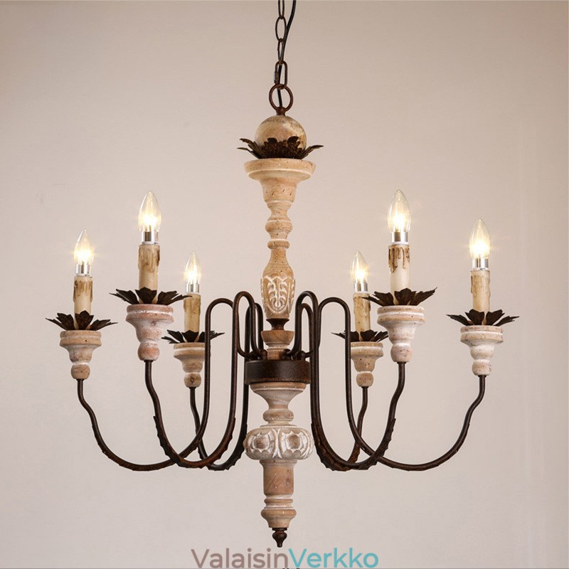 Country Vintage puinen 6 Light kattokruunu valo