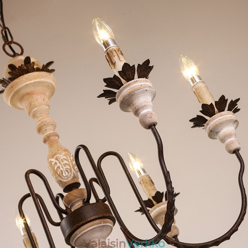 Country Vintage puinen 6 Light kattokruunu valo