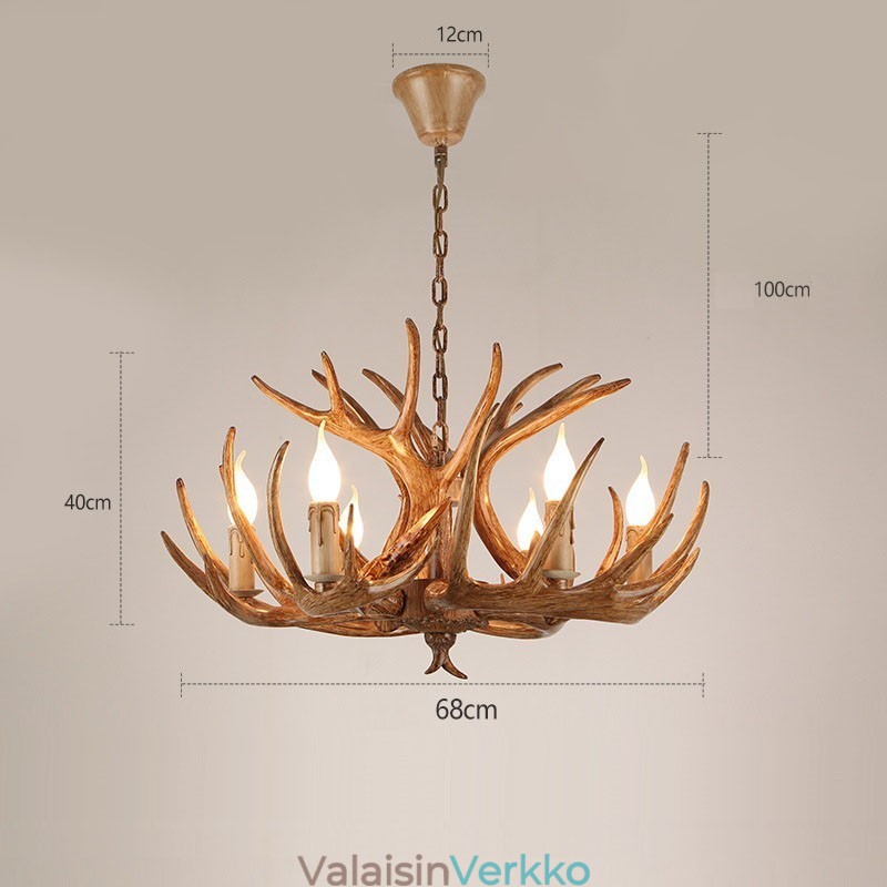 6 Vaalea maalaismainen taiteellinen Retro Antler Antler kattokruunu