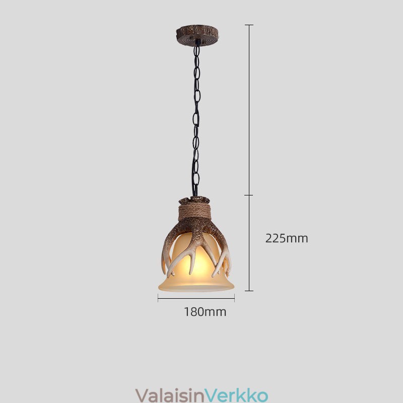 Yksi kevyt maalaismainen taiteellinen Retro Antler antiikkiriippuvalaisin lasivarjostimella