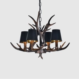 4 Vaaleanmusta maalaismainen taiteellinen Retro Antler Antler kattokruunu varjostimilla